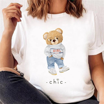 LVSANW Casual Cute Bear Trend Cute Style Women's Short Sleeve Printed T-shirt Pattern T-shirt Top Fashion Summer Spring Printed Clothin