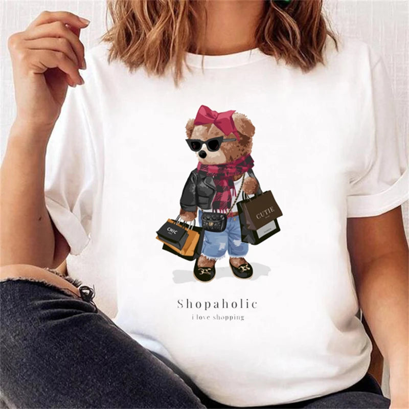 LVSANW Casual Cute Bear Trend Cute Style Women's Short Sleeve Printed T-shirt Pattern T-shirt Top Fashion Summer Spring Printed Clothin