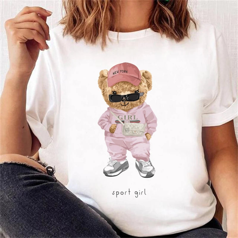 LVSANW Casual Cute Bear Trend Cute Style Women's Short Sleeve Printed T-shirt Pattern T-shirt Top Fashion Summer Spring Printed Clothin