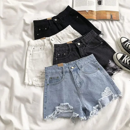 LVSANW Casual High Waist Denim Shorts Women Summer Pocket Tassel Hole Ripped jeans Short Female Femme Short Pants Women