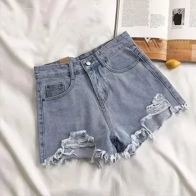 LVSANW Casual High Waist Denim Shorts Women Summer Pocket Tassel Hole Ripped jeans Short Female Femme Short Pants Women