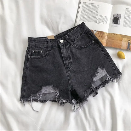 LVSANW Casual High Waist Denim Shorts Women Summer Pocket Tassel Hole Ripped jeans Short Female Femme Short Pants Women