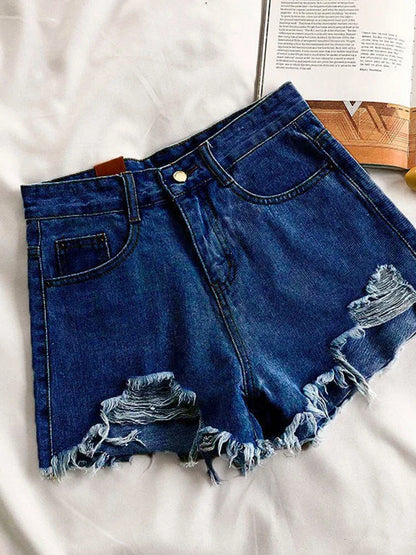 LVSANW Casual High Waist Denim Shorts Women Summer Pocket Tassel Hole Ripped jeans Short Female Femme Short Pants Women