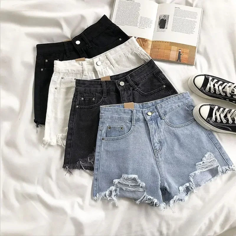 LVSANW Casual High Waist Denim Shorts Women Summer Pocket Tassel Hole Ripped jeans Short Female Femme Short Pants Women