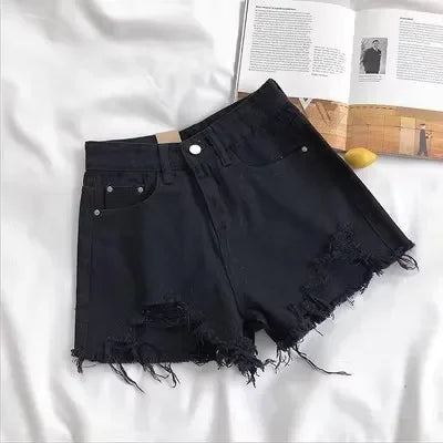 LVSANW Casual High Waist Denim Shorts Women Summer Pocket Tassel Hole Ripped jeans Short Female Femme Short Pants Women