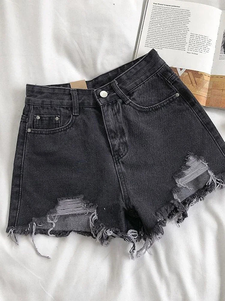 LVSANW Casual High Waist Denim Shorts Women Summer Pocket Tassel Hole Ripped jeans Short Female Femme Short Pants Women