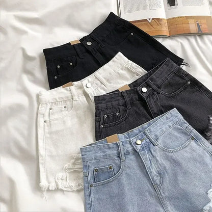 LVSANW Casual High Waist Denim Shorts Women Summer Pocket Tassel Hole Ripped jeans Short Female Femme Short Pants Women