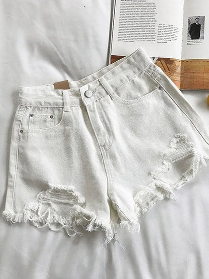 LVSANW Casual High Waist Denim Shorts Women Summer Pocket Tassel Hole Ripped jeans Short Female Femme Short Pants Women