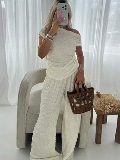 LVSANW Casual Long Pants Suit Women Loose Solid Elastic Sleeveless Irregular Sets Female Fashion High Waist Puffy Set 2 Pieces Lady