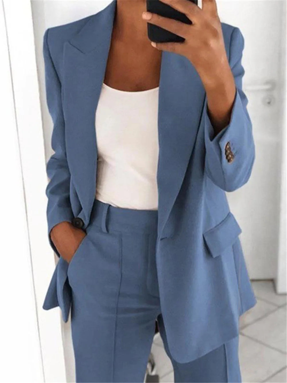 LVSANW Casual Long Sleeve Suit Coat Pants Set Office Lady Spring Autumn Solid Blouse Trouser Two Piece Set Women Outfit 2024 Tops