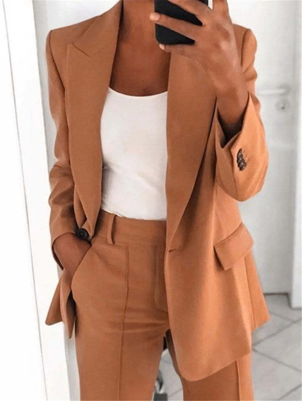 LVSANW Casual Long Sleeve Suit Coat Pants Set Office Lady Spring Autumn Solid Blouse Trouser Two Piece Set Women Outfit 2024 Tops