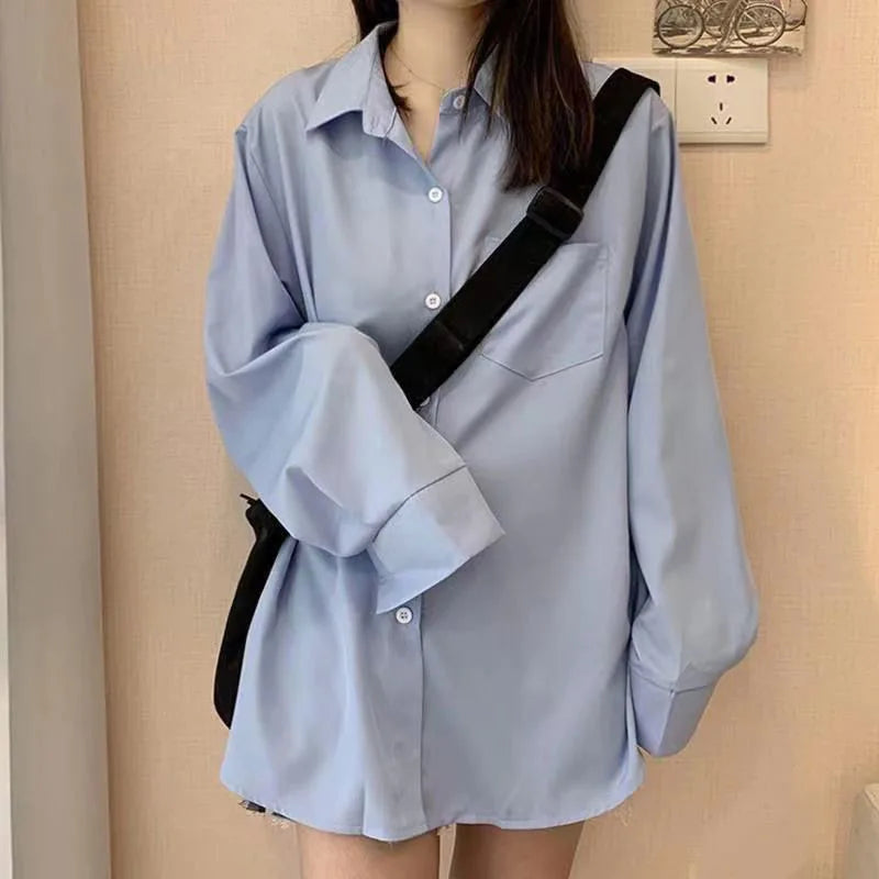 LVSANW Casual Loose White Shirt for Women Oversize Basic Long Sleeve Button Up Blouse Female Autumn Winter All-match Lapel Shirts Coat