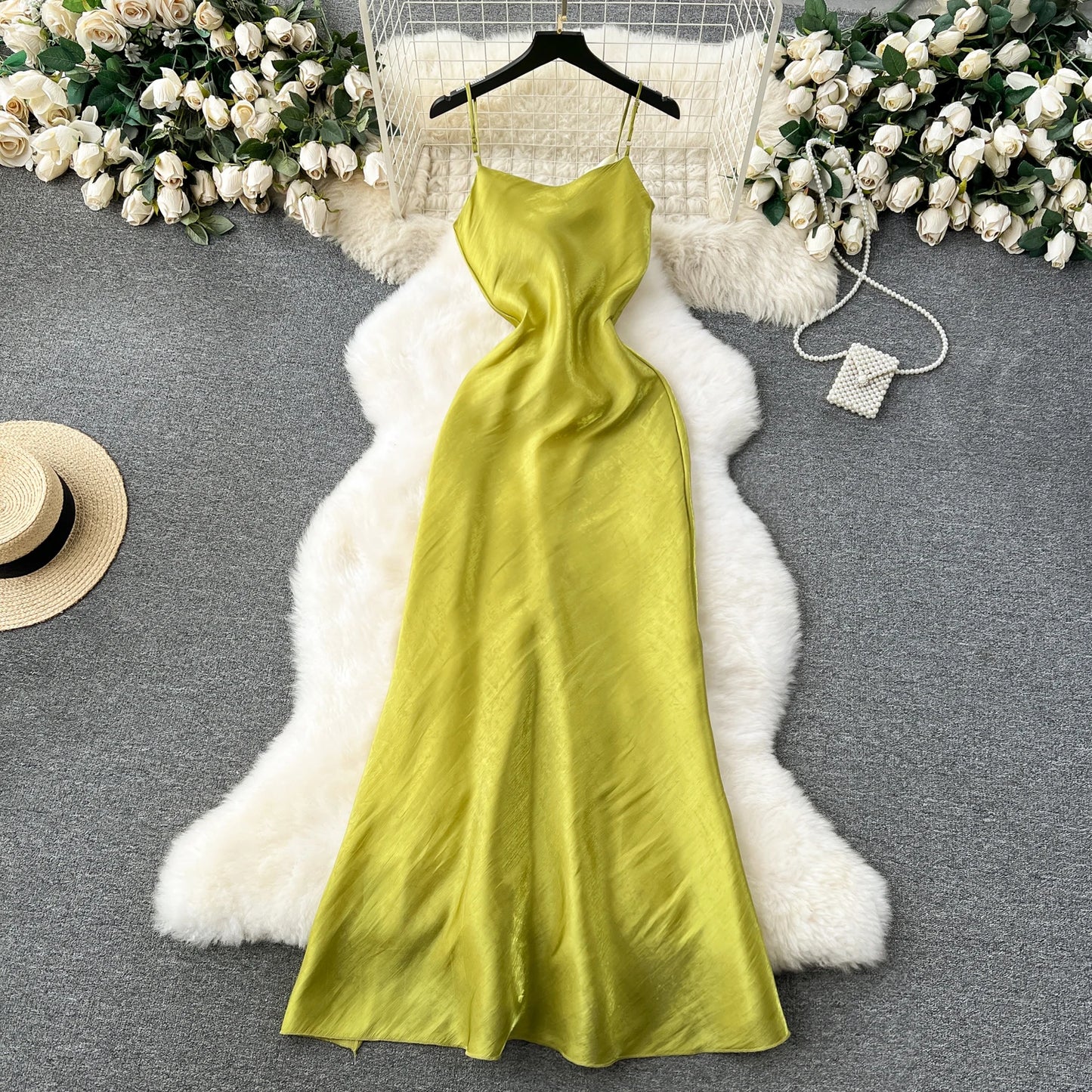 LVSANW Chic Sexy Elegant Three-dimensional Flower Slip Split Dress A-line Backless Evening Party Vacation Vestidos Women Sundress