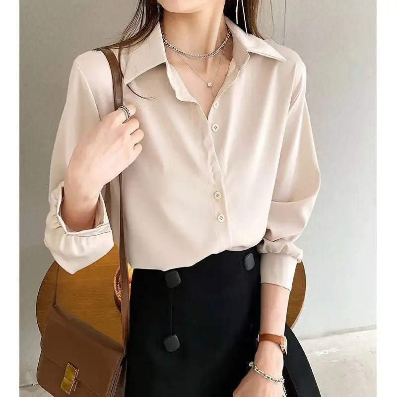 LVSANW Chiffon Shirt Women's Early Autumn 2025 Slim Fashionable Design Niche Top Loose Layered White Shirt Bottoming Shirt