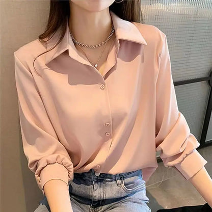 LVSANW Chiffon Shirt Women's Early Autumn 2025 Slim Fashionable Design Niche Top Loose Layered White Shirt Bottoming Shirt