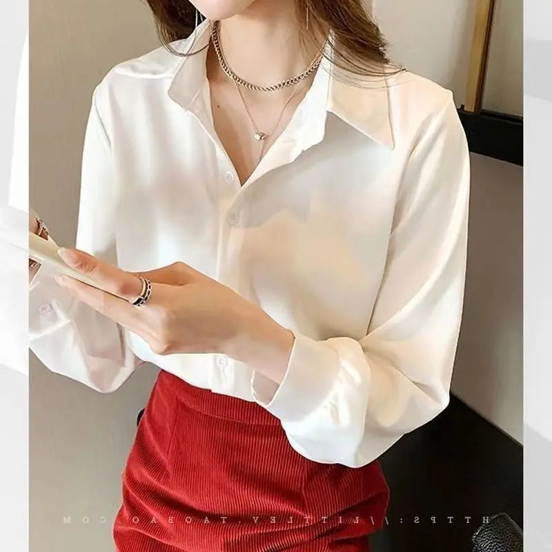 LVSANW Chiffon Shirt Women's Early Autumn 2025 Slim Fashionable Design Niche Top Loose Layered White Shirt Bottoming Shirt