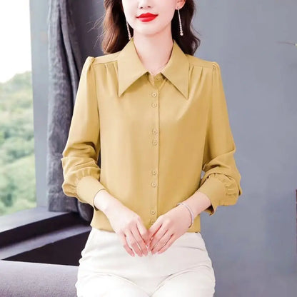 LVSANW Chiffon Shirt Women's Early Autumn 2025 Slim Fashionable Design Niche Top Loose Layered White Shirt Bottoming Shirt