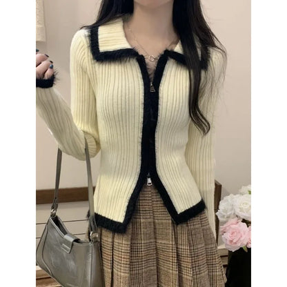 LVSANW Christmas Plush Knitted Cardigan Women's 2025 Autumn New Slim-fit Winter Double Zipper Sweater Chic Long-sleeved Top