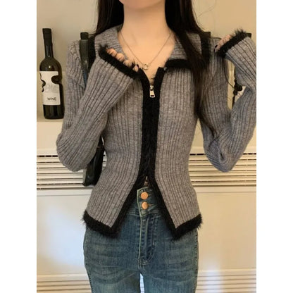 LVSANW Christmas Plush Knitted Cardigan Women's 2025 Autumn New Slim-fit Winter Double Zipper Sweater Chic Long-sleeved Top