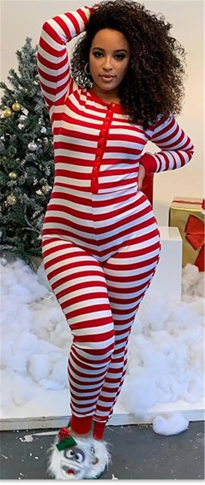 LVSANW Christmas Women Household Pajama Sets Romper Sleeping Jumpsuit Long Sleeve Cotton Xmas Sleep Wear Home Wear