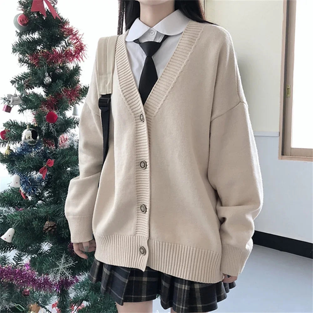 LVSANW College style women's cardigan spring and autumn 2024 new middle and high school student sweaters preppy girls cardigans coats