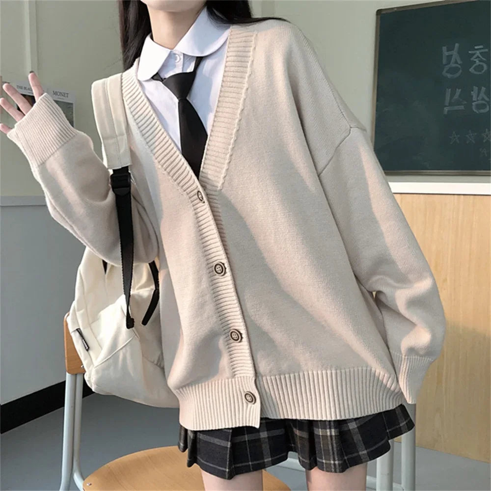 LVSANW College style women's cardigan spring and autumn 2024 new middle and high school student sweaters preppy girls cardigans coats