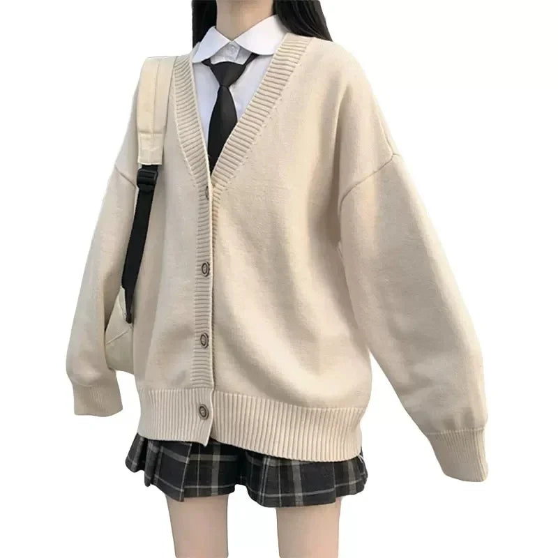 LVSANW College style women's cardigan spring and autumn 2024 new middle and high school student sweaters preppy girls cardigans coats