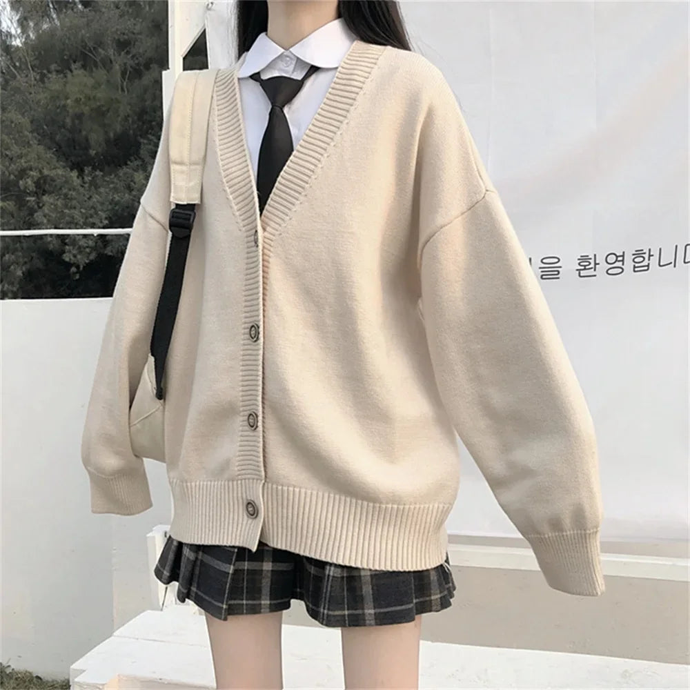 LVSANW College style women's cardigan spring and autumn 2024 new middle and high school student sweaters preppy girls cardigans coats