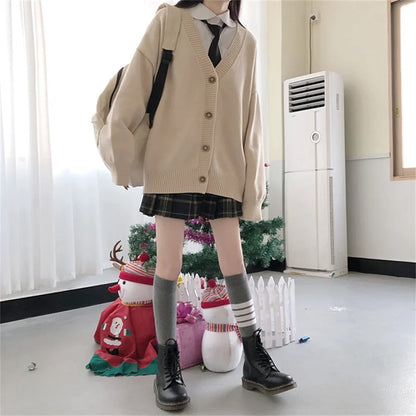 LVSANW College style women's cardigan spring and autumn 2024 new middle and high school student sweaters preppy girls cardigans coats