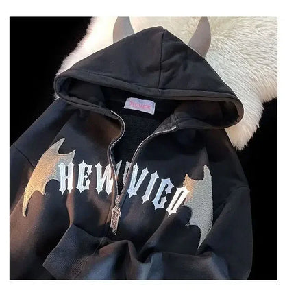 LVSANW Couples Winter Devil Bread Clothing Casual Hooded Jacket Embroidered Cotton-padded Y2K Jackets Coats New Jacket In Winter 2025