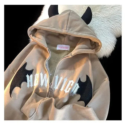 LVSANW Couples Winter Devil Bread Clothing Casual Hooded Jacket Embroidered Cotton-padded Y2K Jackets Coats New Jacket In Winter 2025