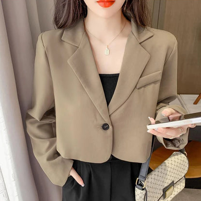 LVSANW Cropped Blazers for Women 2025 New Korean Fashion Long Sleeve Button Up Suit Jacket Woman Elegant All Match Office Blazer Female