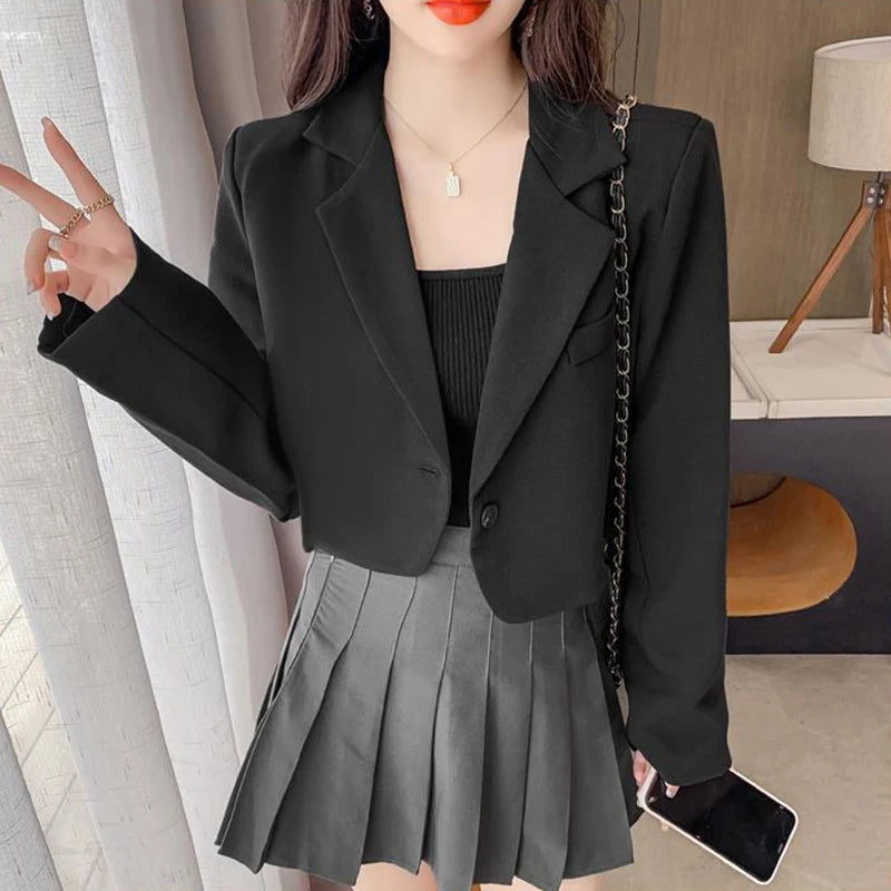 LVSANW Cropped Blazers for Women 2025 New Korean Fashion Long Sleeve Button Up Suit Jacket Woman Elegant All Match Office Blazer Female