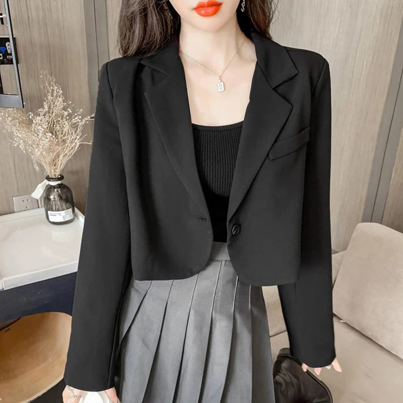 LVSANW Cropped Blazers for Women 2025 New Korean Fashion Long Sleeve Button Up Suit Jacket Woman Elegant All Match Office Blazer Female