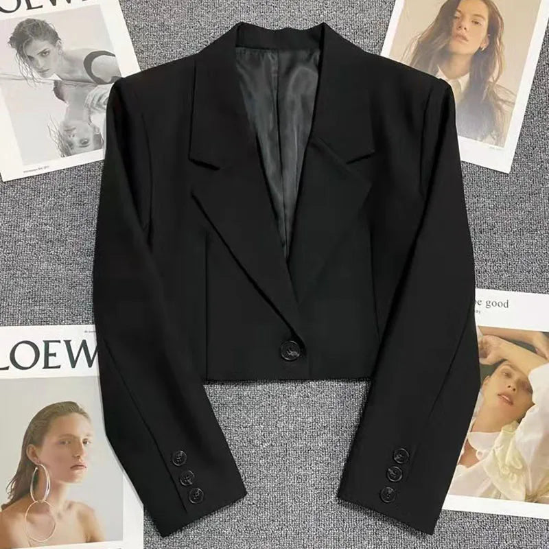 LVSANW Cropped Blazers for Women 2025 New Korean Fashion Long Sleeve Button Up Suit Jacket Woman Elegant All Match Office Blazer Female