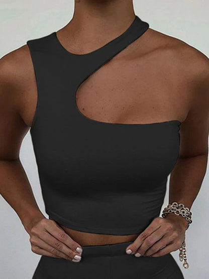 LVSANW Cut Out Sexy Crop Off Shoulder Solid 2024 Skinny Sport Short Tops Women Tank Irregular Summer Tube Tops