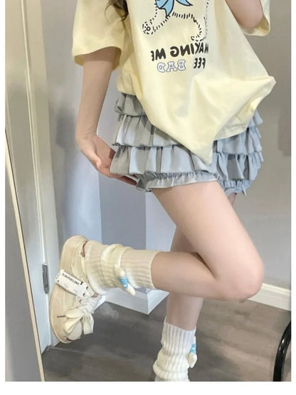 LVSANW DEEPTOWN Kawaii Lolita Skirt Women Ruffle Layered High Waist Cutecore Mini Skirt Shorts Harajuku Japanese Style Soft Girl