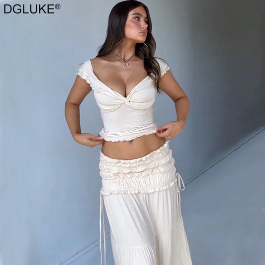 LVSANW DGLUKE Fashion Summer Outfits For Women Crop Top And Long Skirt 2 Piece Set Women Beach Holiday Outfit 2024 New In Matching Sets