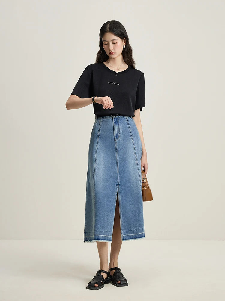 LVSANW DUSHU Double Version Retro Washed Denim Skirt for Women High Waist Slimming 2024 Summer New All-match Skirts Female 24DS82015