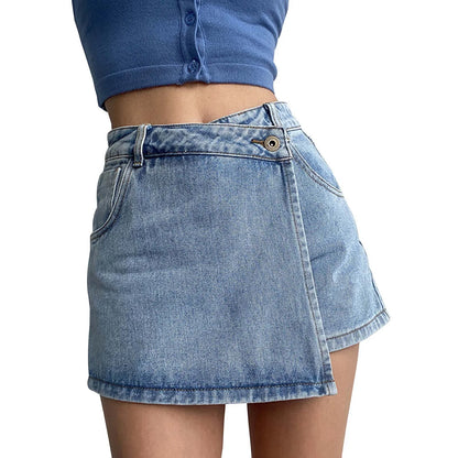 LVSANW Denim Skirt Shorts Women Y2K Casual Summer Solid High Waist Shorts Asymmetrical A-Line Female Streetwear Jean Mini Skirts Shorts