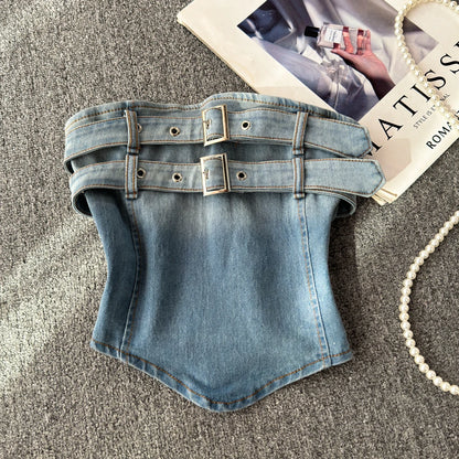 LVSANW Denim Tank Top Women 2024 Irregular Strapless Outwear Gradation Camisole Female Summer Sleeveless Camis Designer Dropshipping