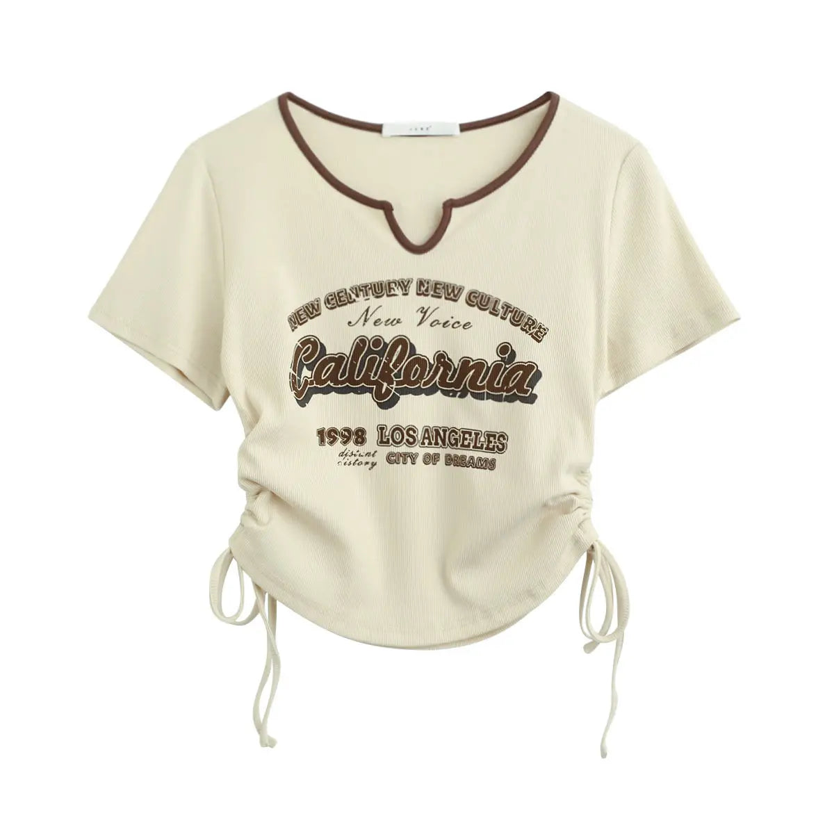 LVSANW Drawstring Y2k T Shirt Women Letter Crop Top Americal Retro Short Sleeve Tees Korean Graphic Slim Summer Tshirts 2000s Clothes