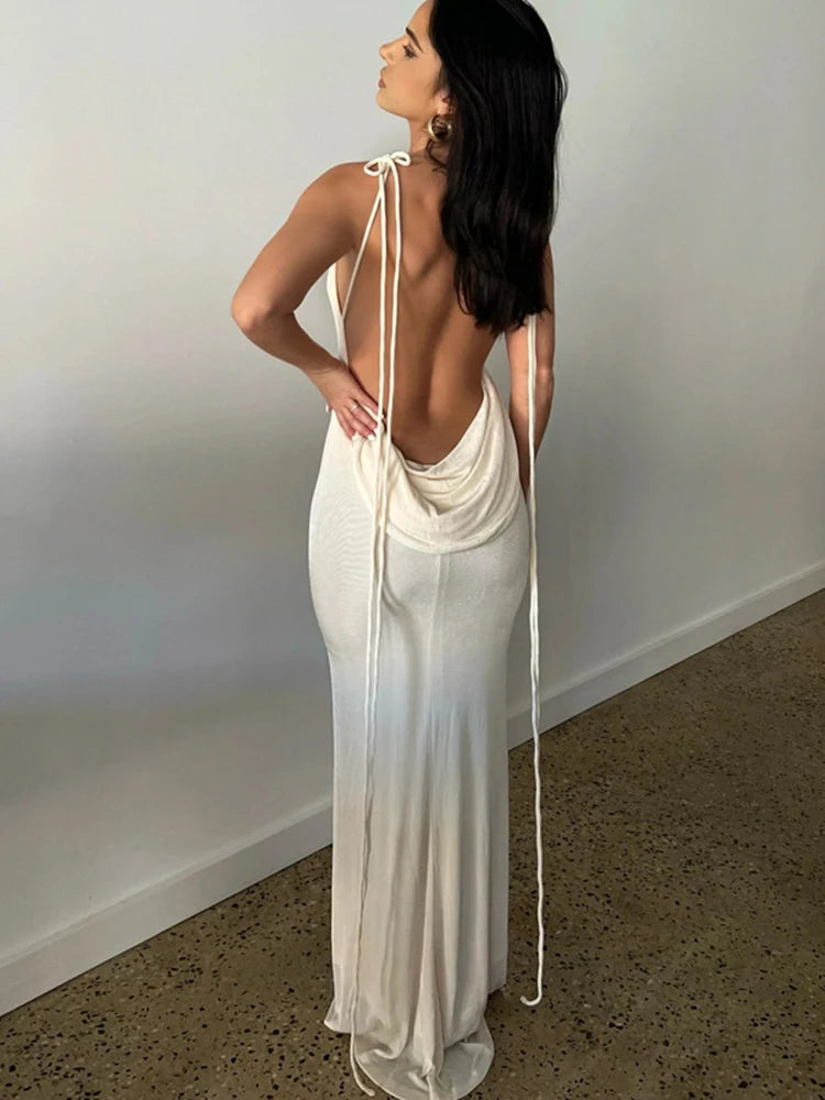 LVSANW Dulzura Lace Up Backless Maxi Dress For Women Sexy Solid Long Dress 2024 Summer Party Club Evening Outfits Wholesale Items