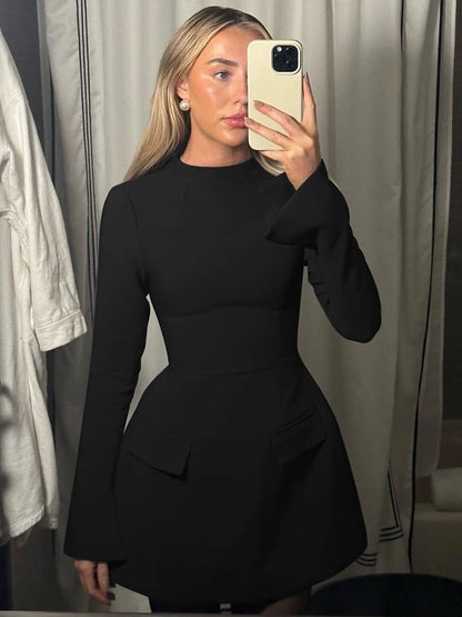 LVSANW Dulzura Long Sleeves Zipper Bodycon Mini Dress With Pocket Solid Elegant Outfit Office Streetwear Women’S Autumn Winter Clothes