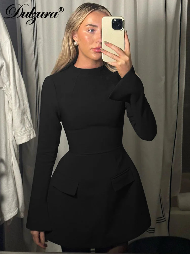 LVSANW Dulzura Long Sleeves Zipper Bodycon Mini Dress With Pocket Solid Elegant Outfit Office Streetwear Women’S Autumn Winter Clothes