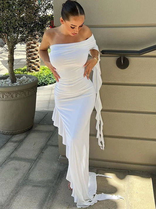 LVSANW Dulzura One Shoulder Ruffle Maxi Dress Irrigrual Party Long Dress Evening Birthday Clothes Elegant Outfits 2024 Summer