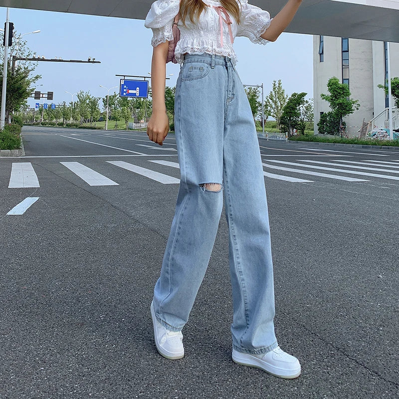 LVSANW Duomofu Korean Basic High Waist Slim Casual Women Jeans Summer Classic Full Length Fashion Washed Simple Straight Female Jeans