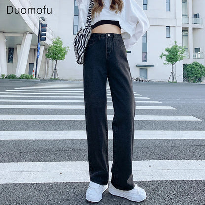 LVSANW Duomofu Korean Basic High Waist Slim Casual Women Jeans Summer Classic Full Length Fashion Washed Simple Straight Female Jeans