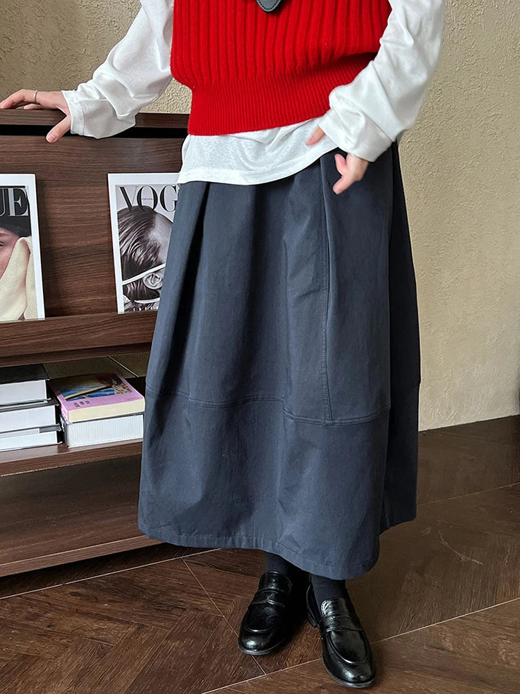 LVSANW [EAM] High Waist Blue Pleated Shaped Elegant Midi A-line Half-body Skirt Women Fashion Tide New Spring Autumn 2025  1DH7673