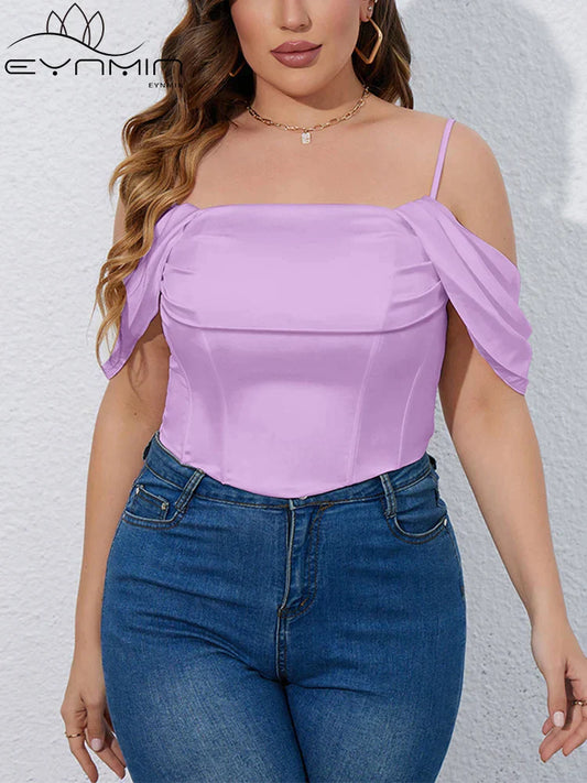 LVSANW EYNMIN Plus Size Solid Elegant Comisole Corset Tops For Women Summer High Stretch Boned Slim Fit Crop Tank Top Party Night Tops